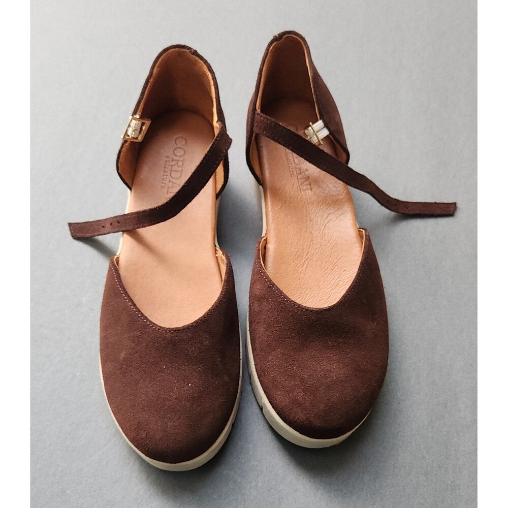 Cordani Shoes 41 / 10.5 Mary Jane Platform Wedge Brown Suede Made in Spain